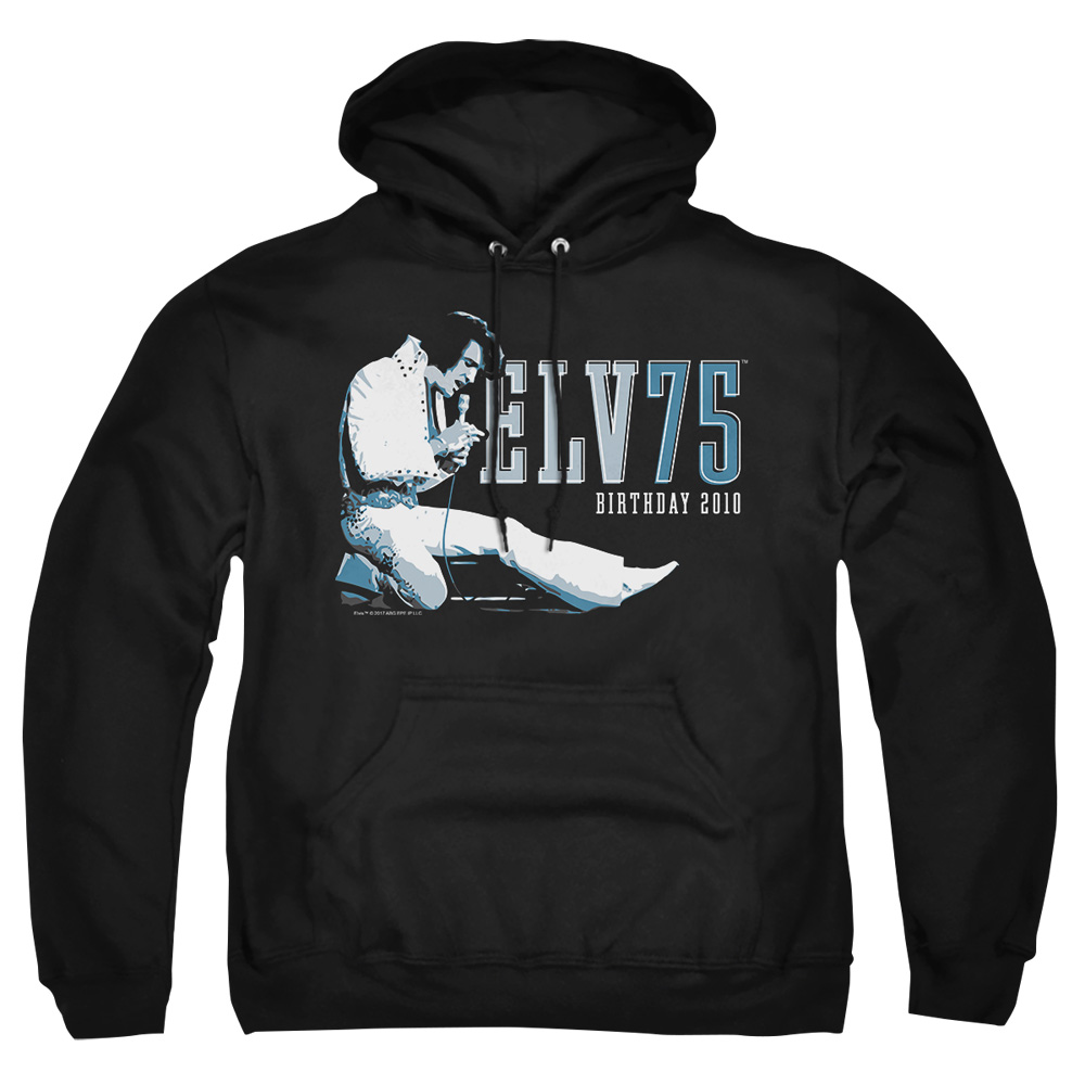 ELV654-AFTH-4 Elvis Presley Elv 75 Logo Adult Pullover Hoodie, Black - Extra Large