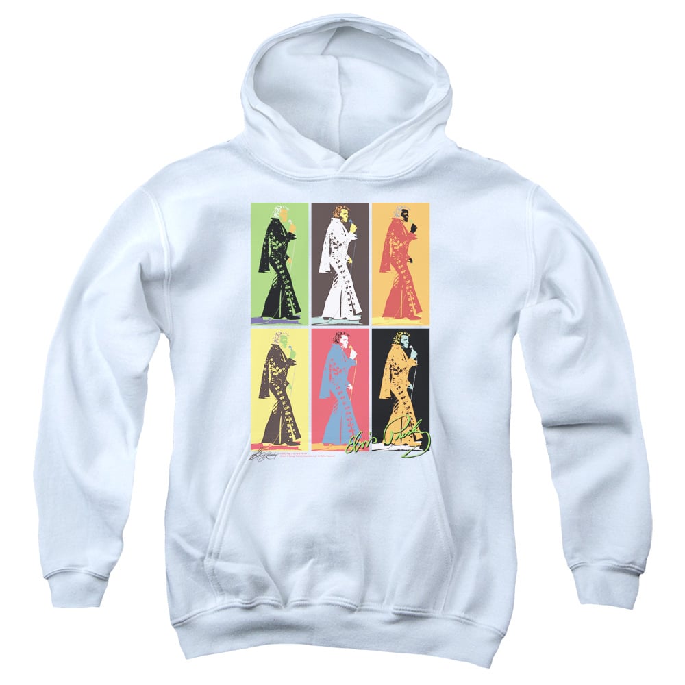 ELV659-YFTH-1 Elvis Presley Retro Boxes Youth Hooded Sweatshirt, White - Small