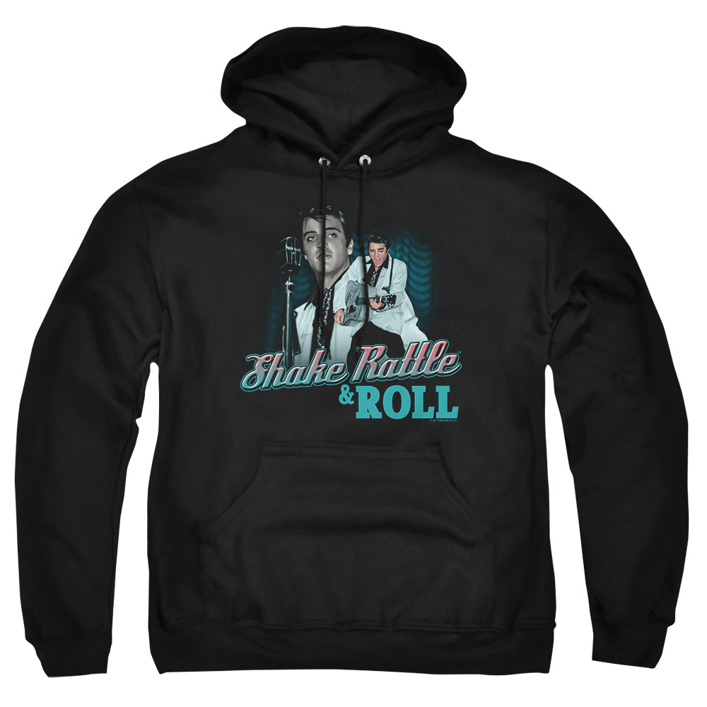 ELV696-AFTH-2 Elvis Presley Shake Rattle & Roll Adult Pullover Hoodie, Black - Medium