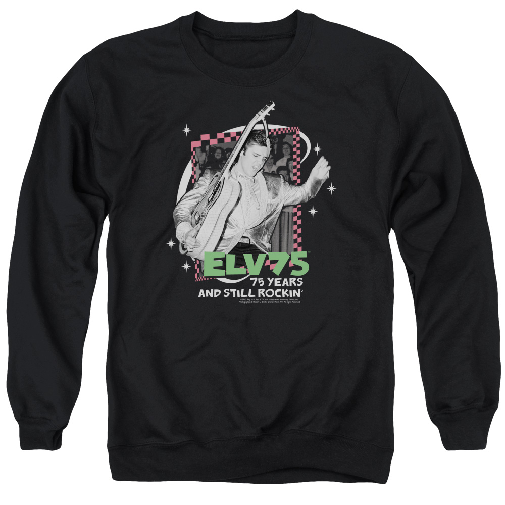 ELV684-AS-3 Elvis Presley Still Rockin Adult Crewneck Sweatshirt, Black - Large