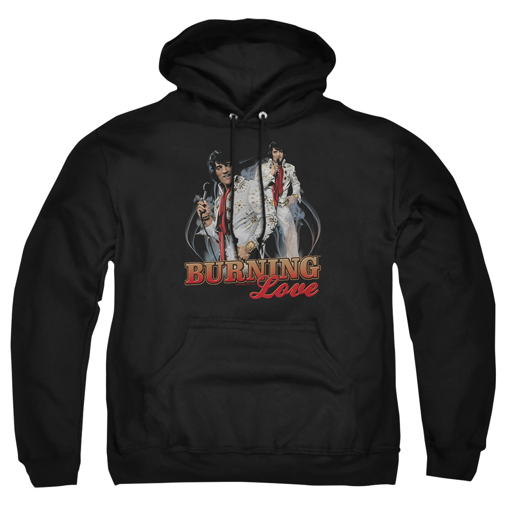 ELV694-AFTH-2 Elvis Presley Burning Love Adult Pullover Hoodie, Black - Medium