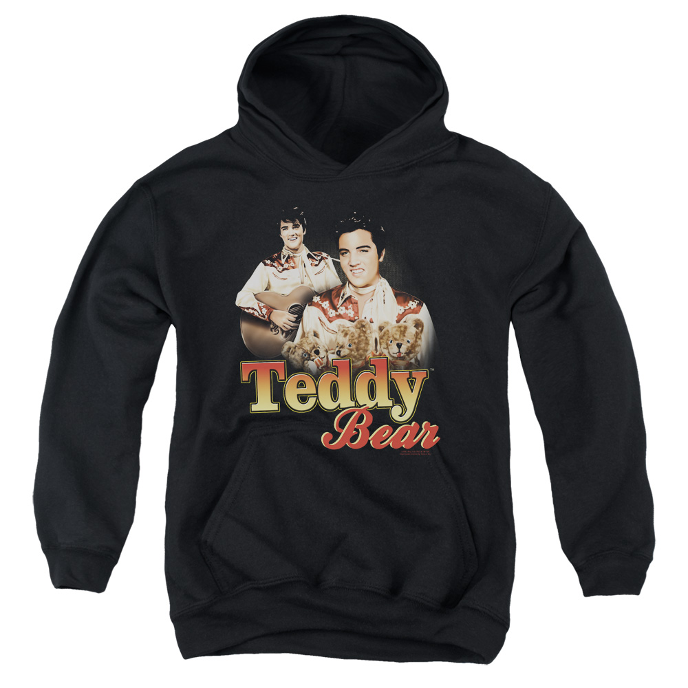 ELV701-YFTH-2 Elvis Presley Teddy Bear Youth Hooded Sweatshirt, Black - Medium