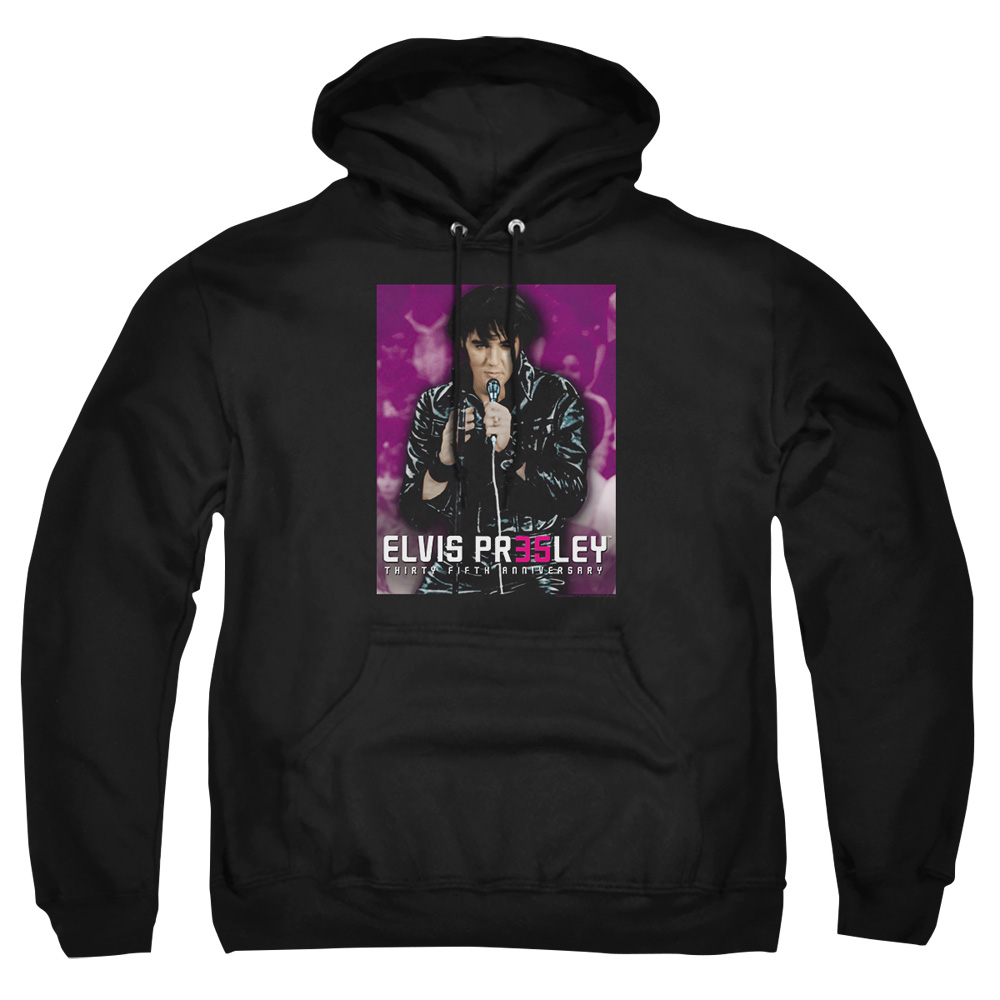ELV749-AFTH-1 Elvis Presley 35 Leather Adult Pullover Hoodie, Black - Small