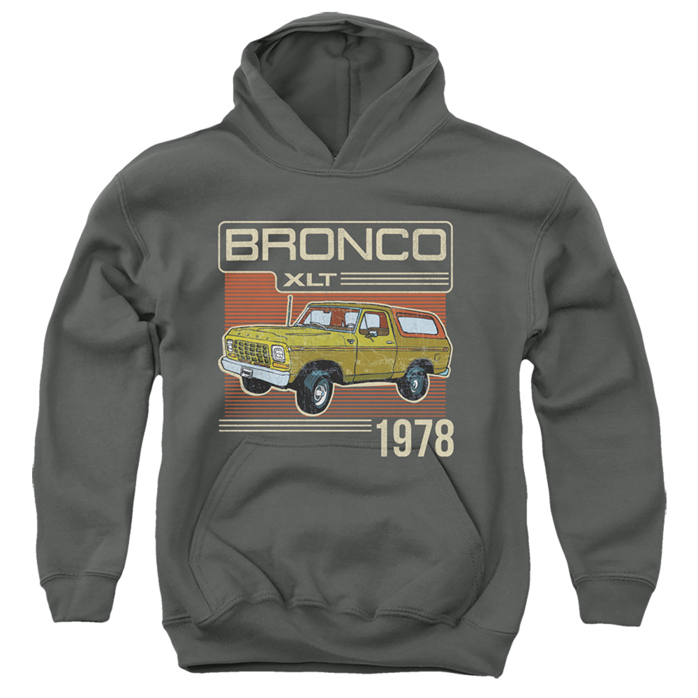 FORD116-YFTH-2 Ford Bronco 1978 Youth Hooded Sweatshirt, Charcoal - Medium