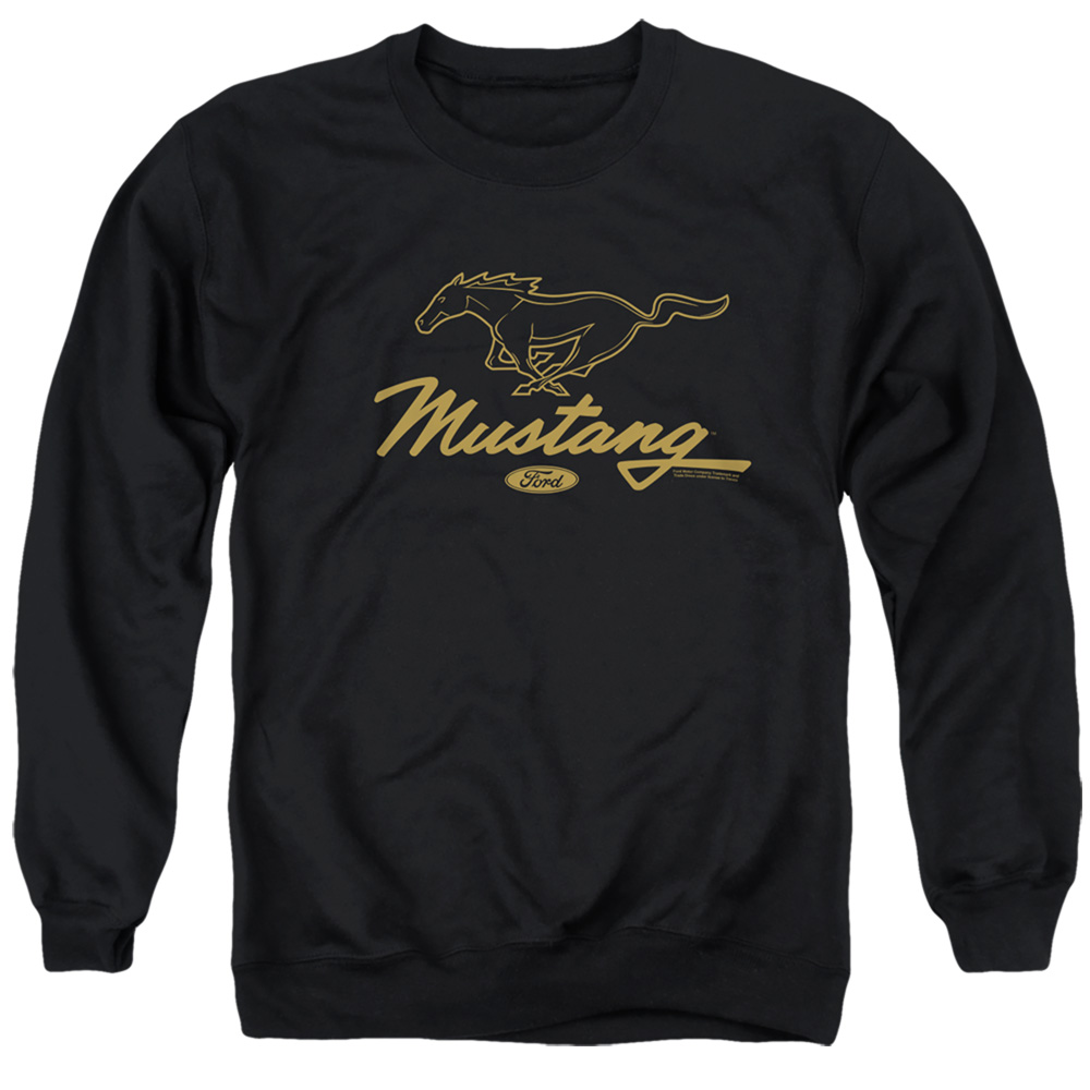 FORD151-AS-4 Ford Mustang Pony Script Adult Crewneck Sweatshirt, Black - Extra Large