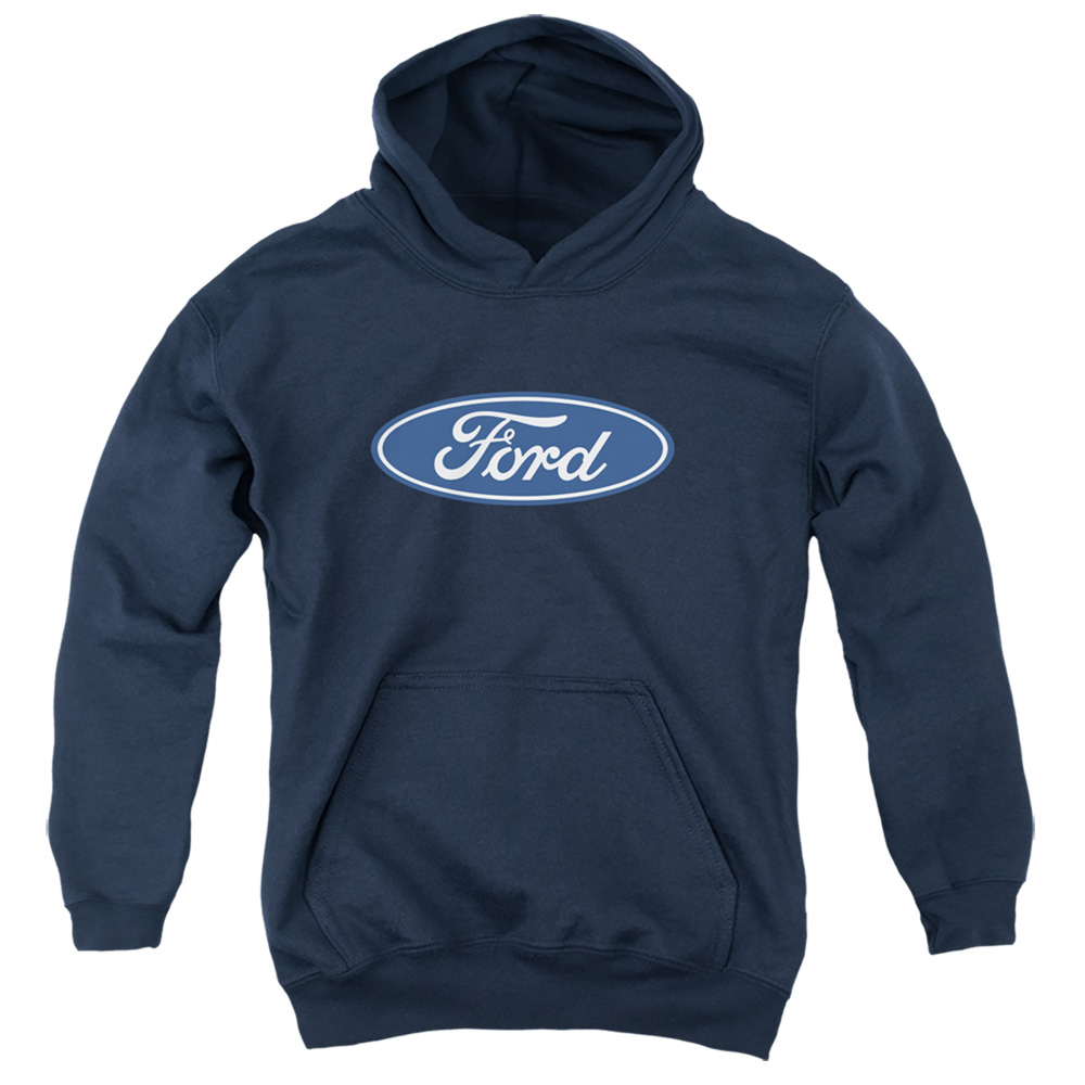 FORD189-YFTH-2 Ford Dimensional Logo Youth Hooded Sweatshirt, Navy - Medium