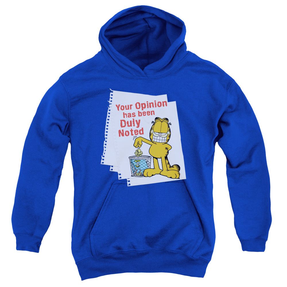 GAR467-YFTH-2 Garfield Duly Noted Youth Hooded Sweatshirt, Royal - Medium