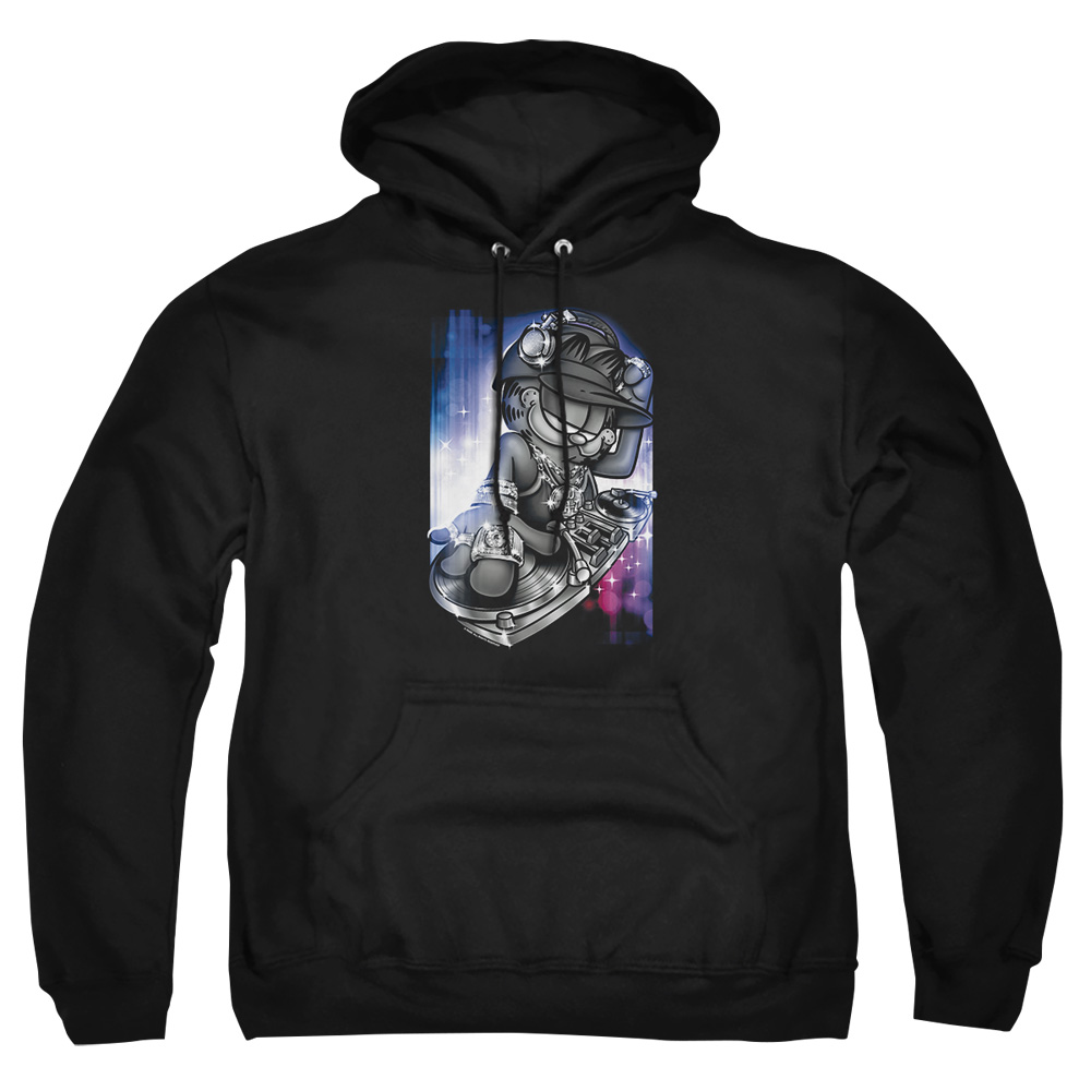 GAR506-AFTH-3 Garfield Dj Lazy Adult Pullover Hoodie, Black - Large