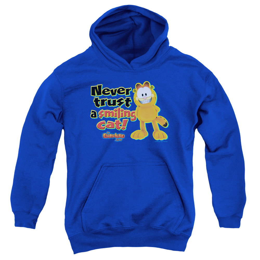 GAR463-YFTH-4 Garfield Smiling Youth Hooded Sweatshirt, Royal - Extra Large