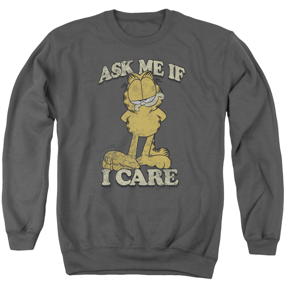 GAR491-AS-2 Garfield Ask Me Adult Crewneck Sweatshirt, Charcoal - Medium