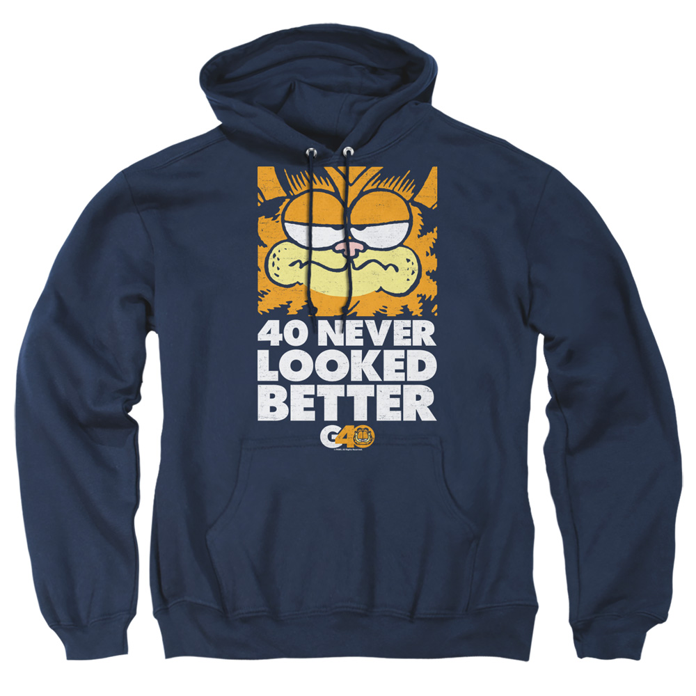 GAR571B-AFTH-1 Garfield 40 Looks Adult Pullover Hoodie, Navy - Small