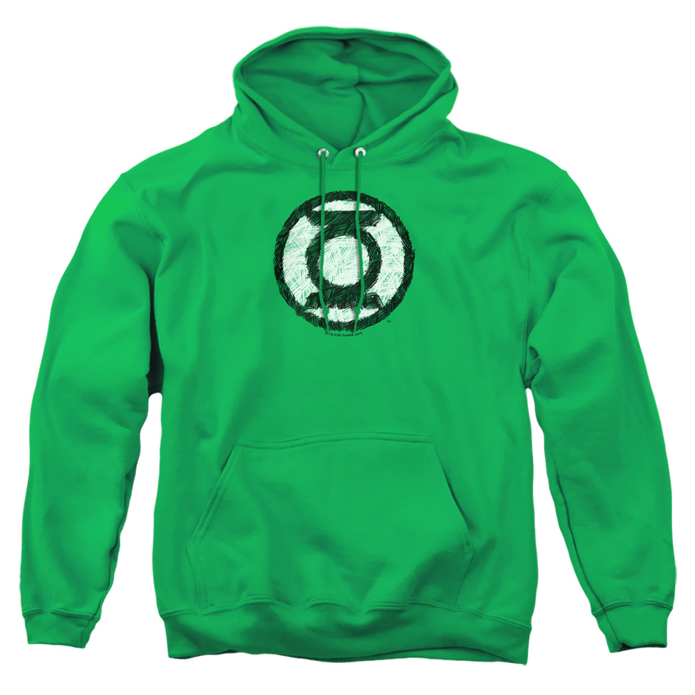GL174-AFTH-4 Green Lantern Scribble Lantern Logo Adult Pullover Hoodie, Kelly Green - Extra Large