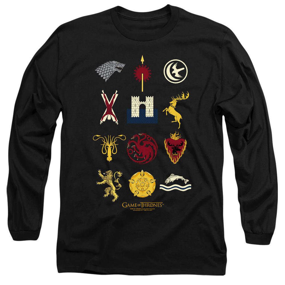 GOT221-AL-5 Game of Thrones House Sigils Adult Long Sleeve T-Shirt, Black - 2X