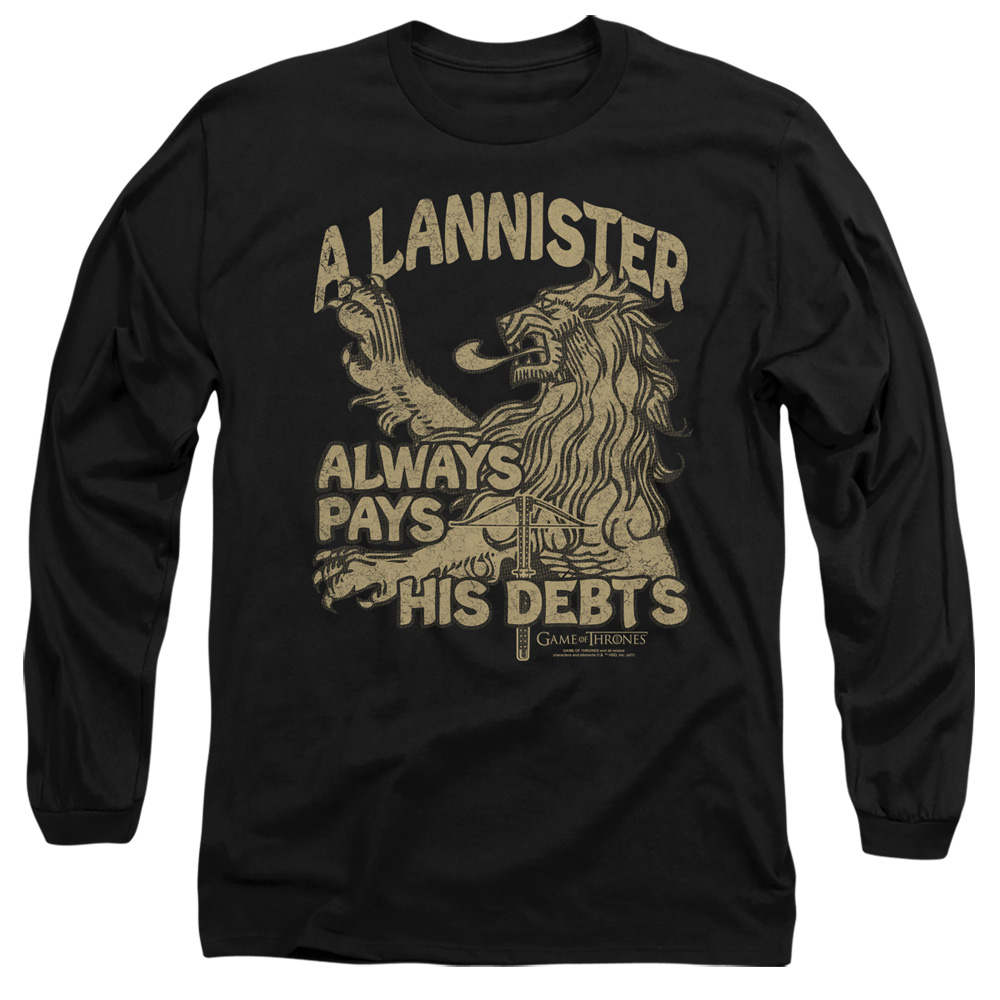 GOT228-AL-3 Game of Thrones Debts Adult Long Sleeve T-Shirt, Black - Large