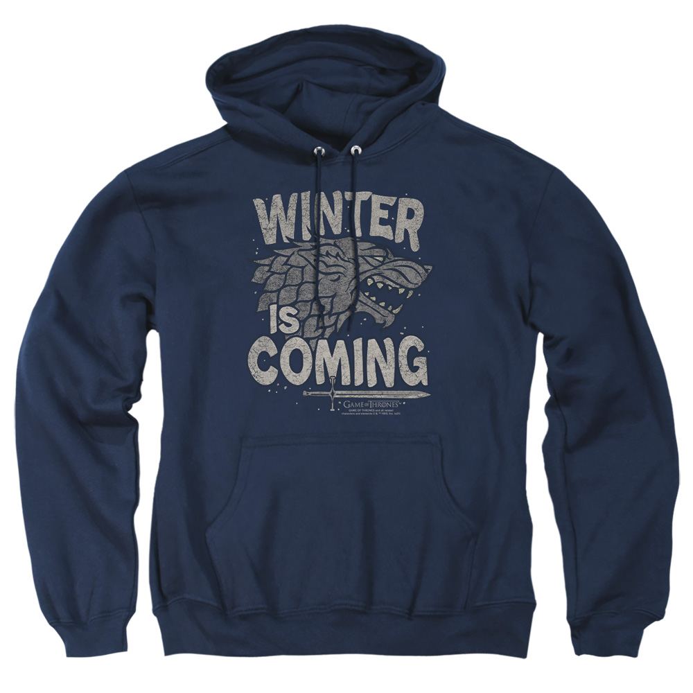GOT231-AFTH-5 Game of Thrones Winter Is Coming Adult Pullover Hoodie, Navy - 2X