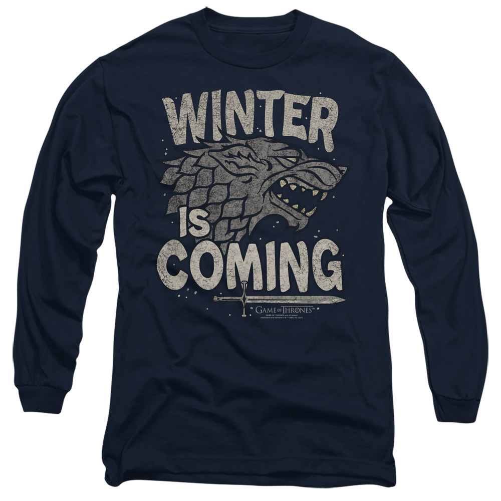GOT231-AL-6 Game of Thrones Winter Is Coming Adult Long Sleeve T-Shirt, Navy - 3X