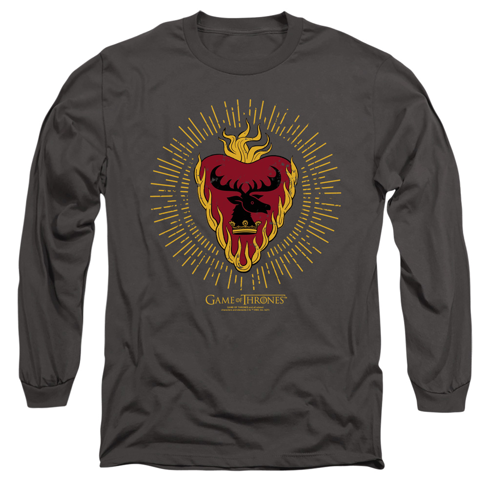 GOT212-AL-1 Game of Thrones Stannis Baratheon Burst Sigils Adult Long Sleeve T-Shirt, Charcoal - Small