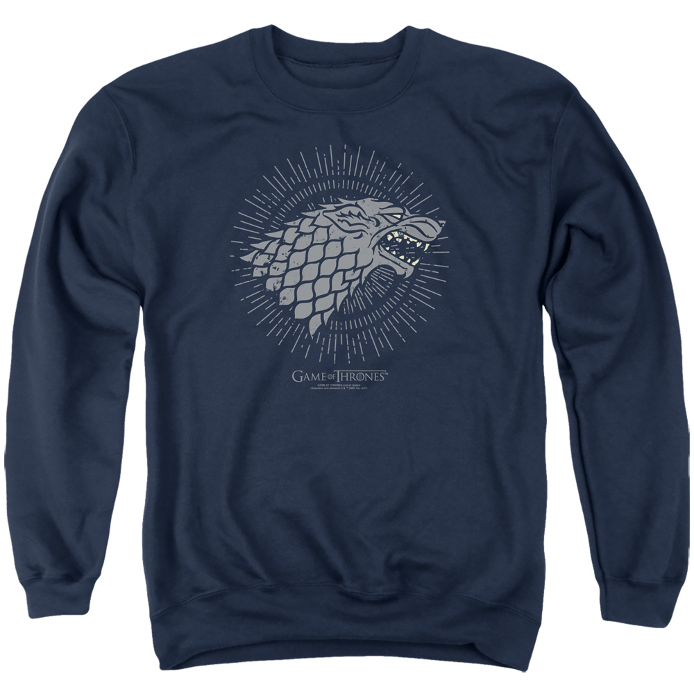 GOT211-AS-1 Game of Thrones Stark Burst Sigils Adult Crewneck Sweatshirt, Navy - Small