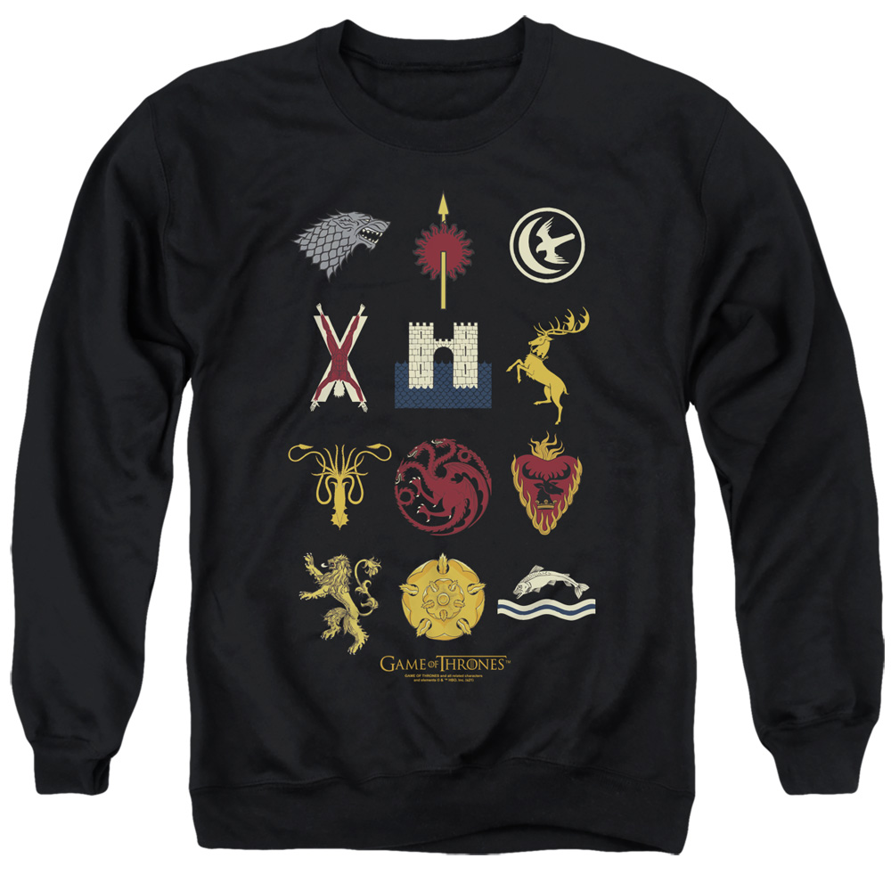 GOT221-AS-2 Game of Thrones House Sigils Adult Crewneck Sweatshirt, Black - Medium