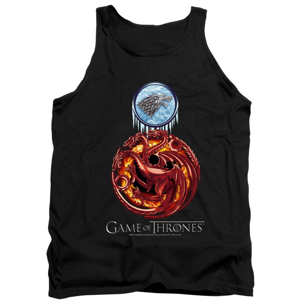 GOT223-TK-1 Game of Thrones Combined Targaryn & Stark Adult Tank Top, Black - Small