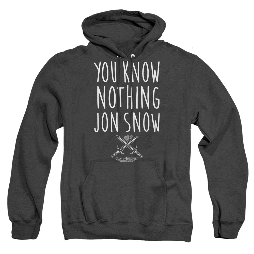 GOT240-AHH-3 Game of Thrones You Know Nothing Jon Snow Adult Heather Hoodie, Black - Large