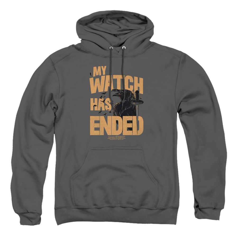 GOT241-AFTH-6 Game of Thrones My Watch Has Ended Adult Pullover Hoodie, Charcoal - 3X