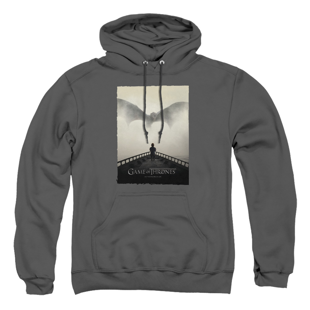 GOT255-AFTH-1 Game of Thrones Dragon 2 Adult Pullover Hoodie, Charcoal - Small