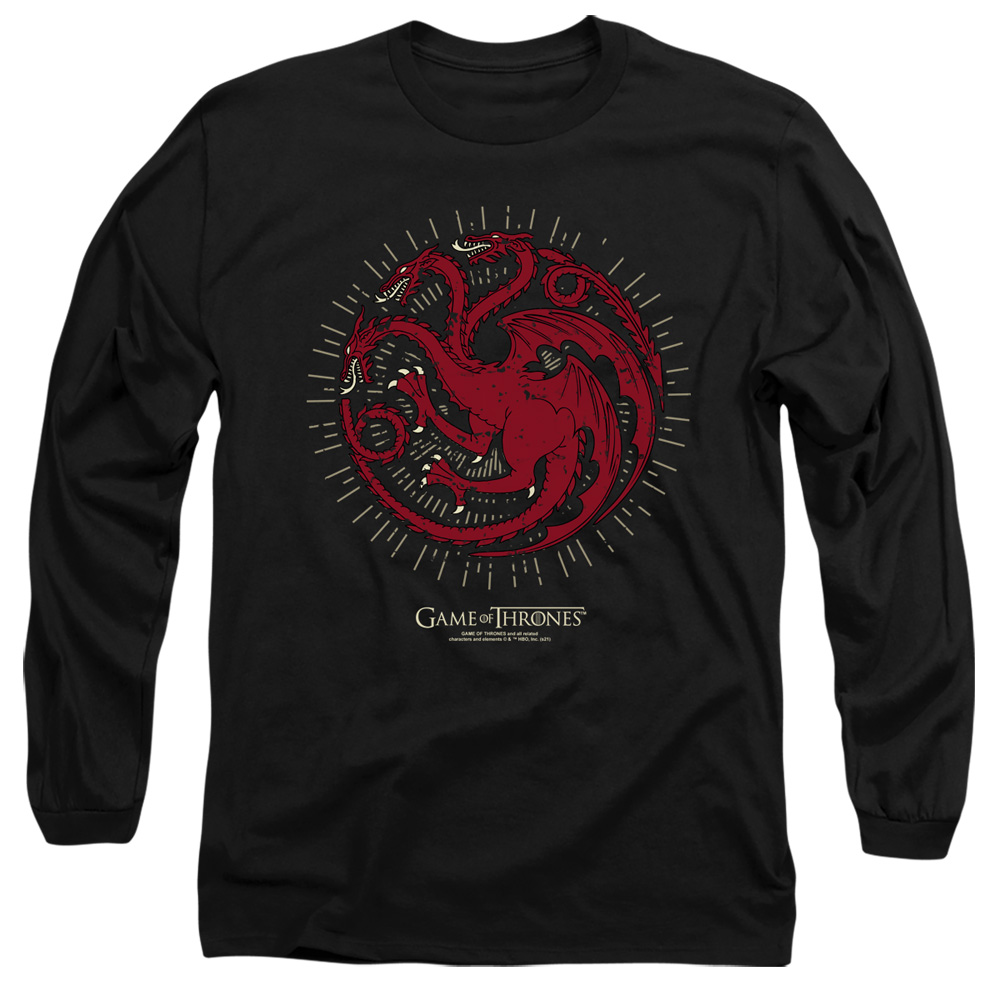 GOT203-AL-1 Game of Thrones Targaryen Burst Sigil Adult Long Sleeve T-Shirt, Black - Small