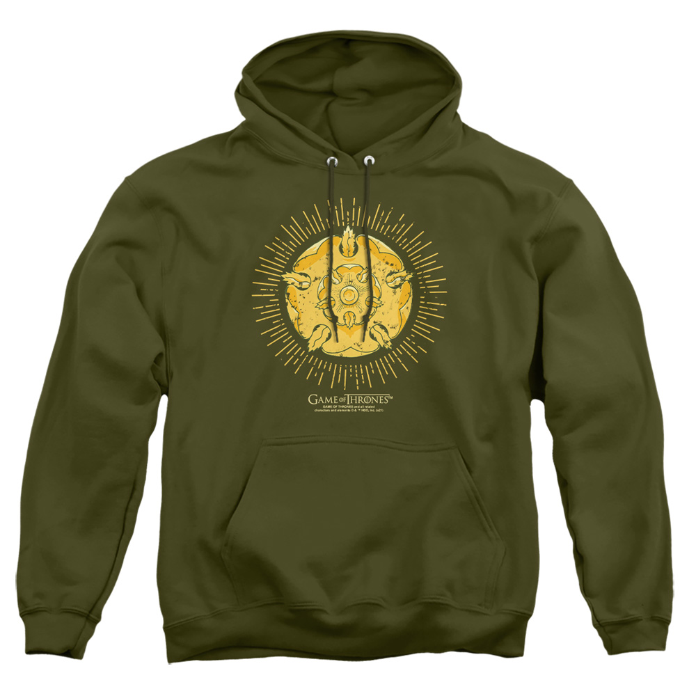 GOT210-AFTH-1 Game of Thrones Tyrell Burst Logo Adult Pullover Hoodie, Military Green - Small