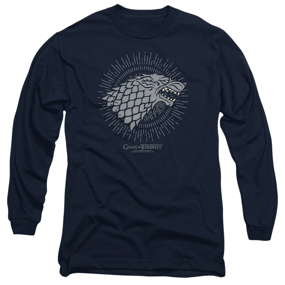 GOT211-AL-2 Game of Thrones Stark Burst Sigils Adult Long Sleeve T-Shirt, Navy - Medium