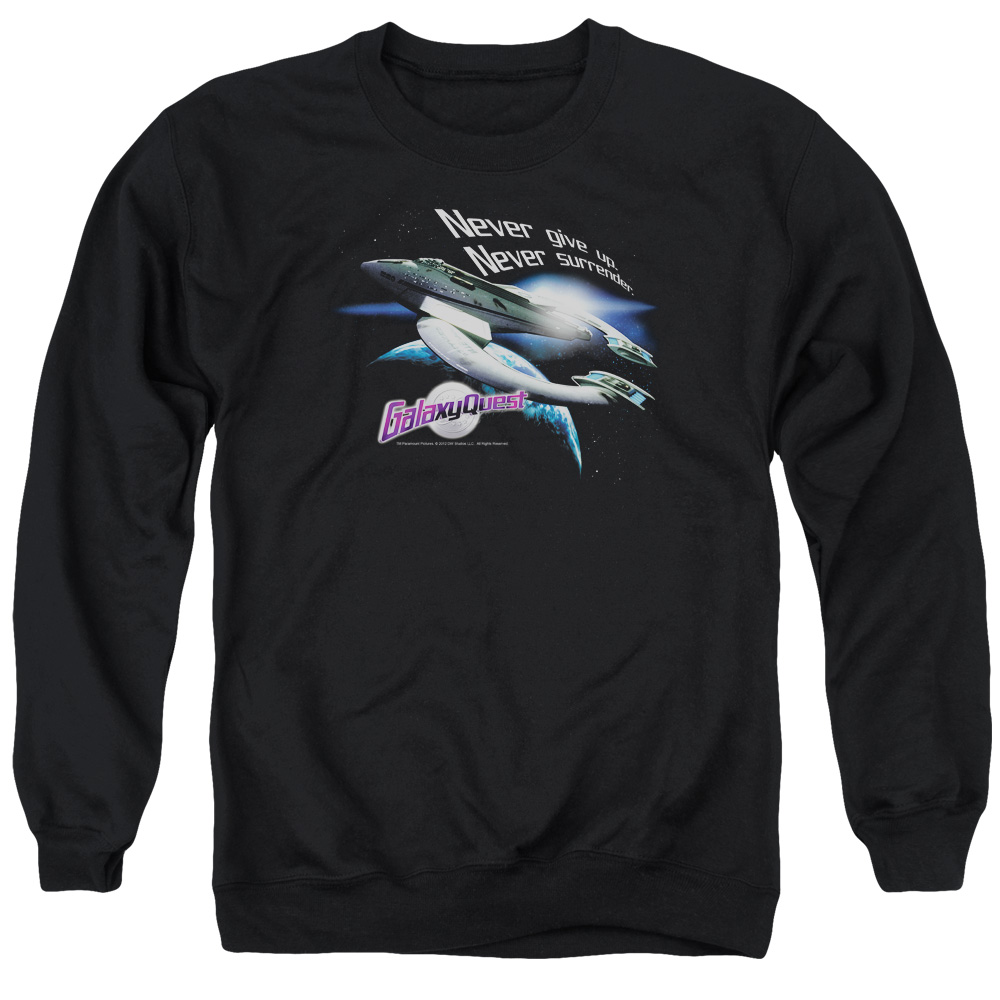 PAR272-AS-2 Galaxy Quest Never Surrender Adult Crewneck Sweatshirt, Black - Medium
