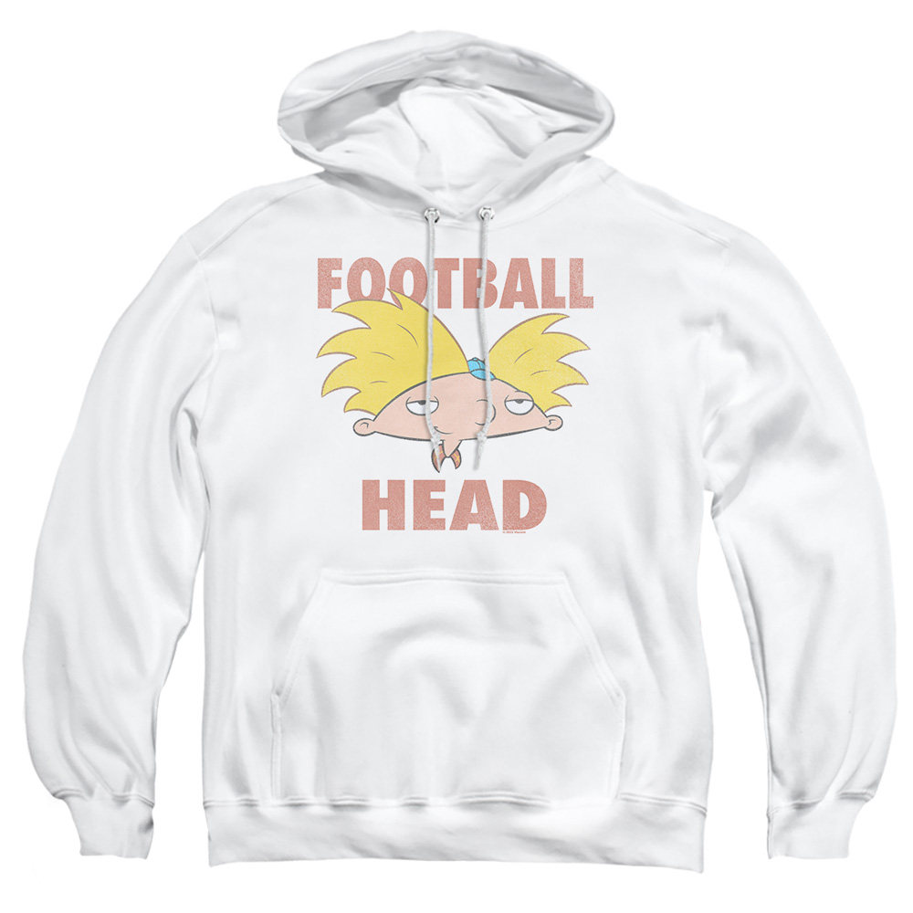 NICK749-AFTH-2 Hey Arnold Football Head Adult Pullover Hoodie, White - Medium