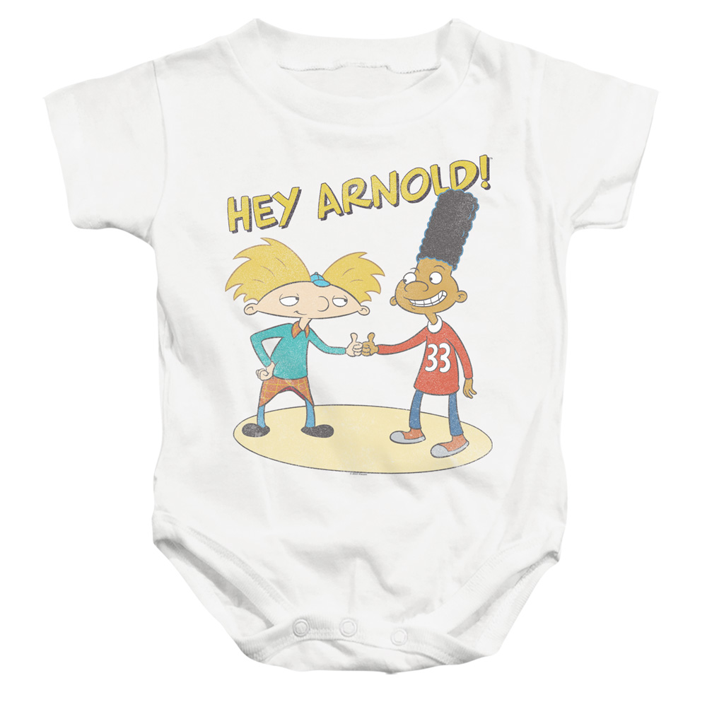 NICK791-SS-2 Hey Arnold & Gerald with Logo Infant Snapsuit, White - Medium - 12 Month