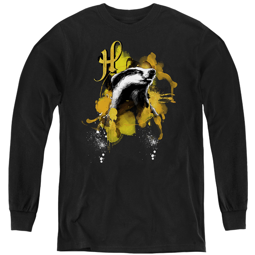 HP8450-YL-3 Harry Potter Urban Elegance Hufflepuff Decalr Long Sleeve Youth T-Shirt, Black - Large