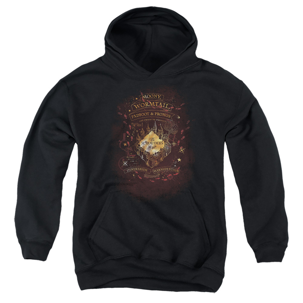 HP8478-YFTH-4 Harry Potter Celestial Marauders Map Youth Hooded Sweatshirt, Black - Extra Large