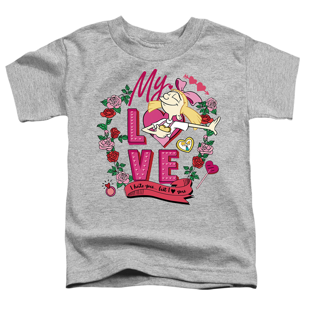 NICK10245TVAL-TT-3 Hey Arnold Valentines Day Helga, I Hate You, But Love You Toddler Short Sleeve T-Shirt, Athletic Heather - Large 4T