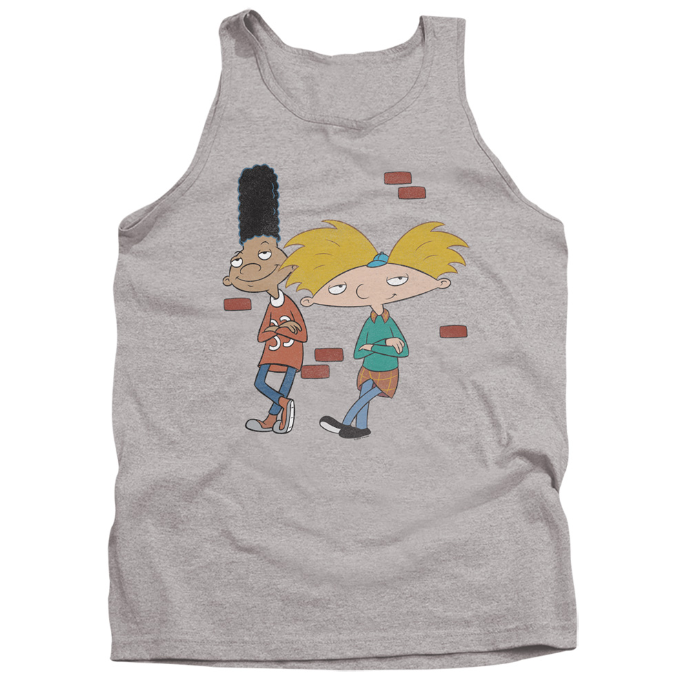 NICK790-TK-2 Hey Arnold & Gerald Leaning Adult Tank Top, Athletic Heather - Medium