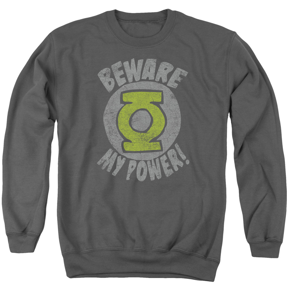 GL349-AS-2 Green Lantern Beware Adult Crewneck Sweatshirt, Charcoal - Medium