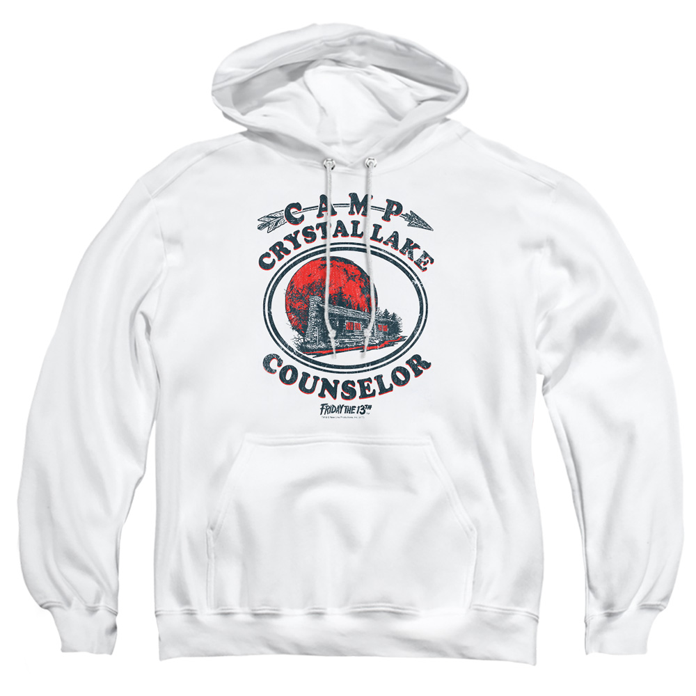 WBM622-AFTH-4 Friday The 13th Camp Counselor Adult Pullover Hoodie, White - Extra Large