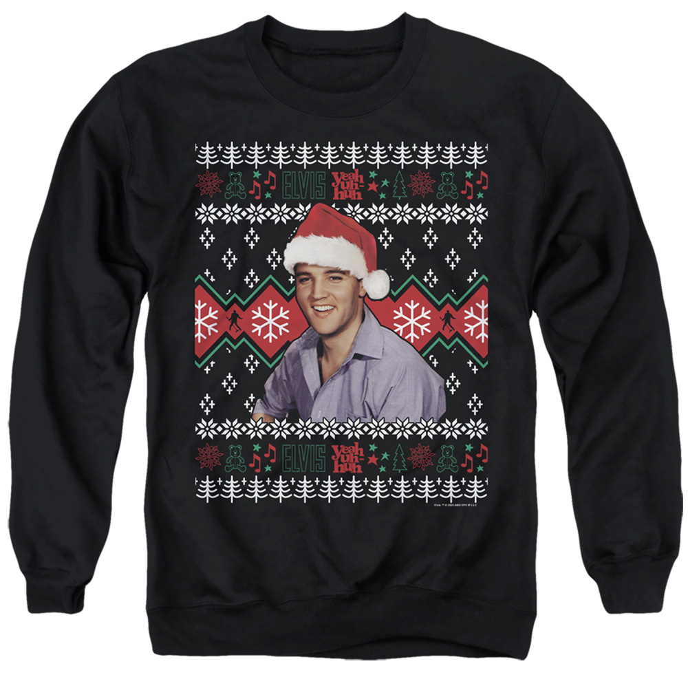 ELV1070-AS-6 Elvis Ugly Christmas Sweater Adult Crewneck Sweatshirt, Black - 3X