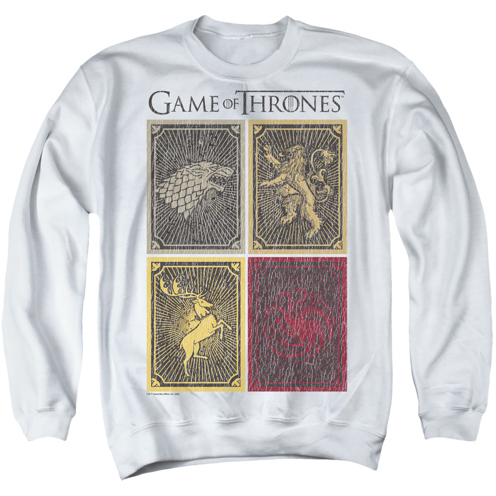 GOT257-AS-3 Game of Thrones House Squares Adult Crewneck Sweatshirt, White - Large