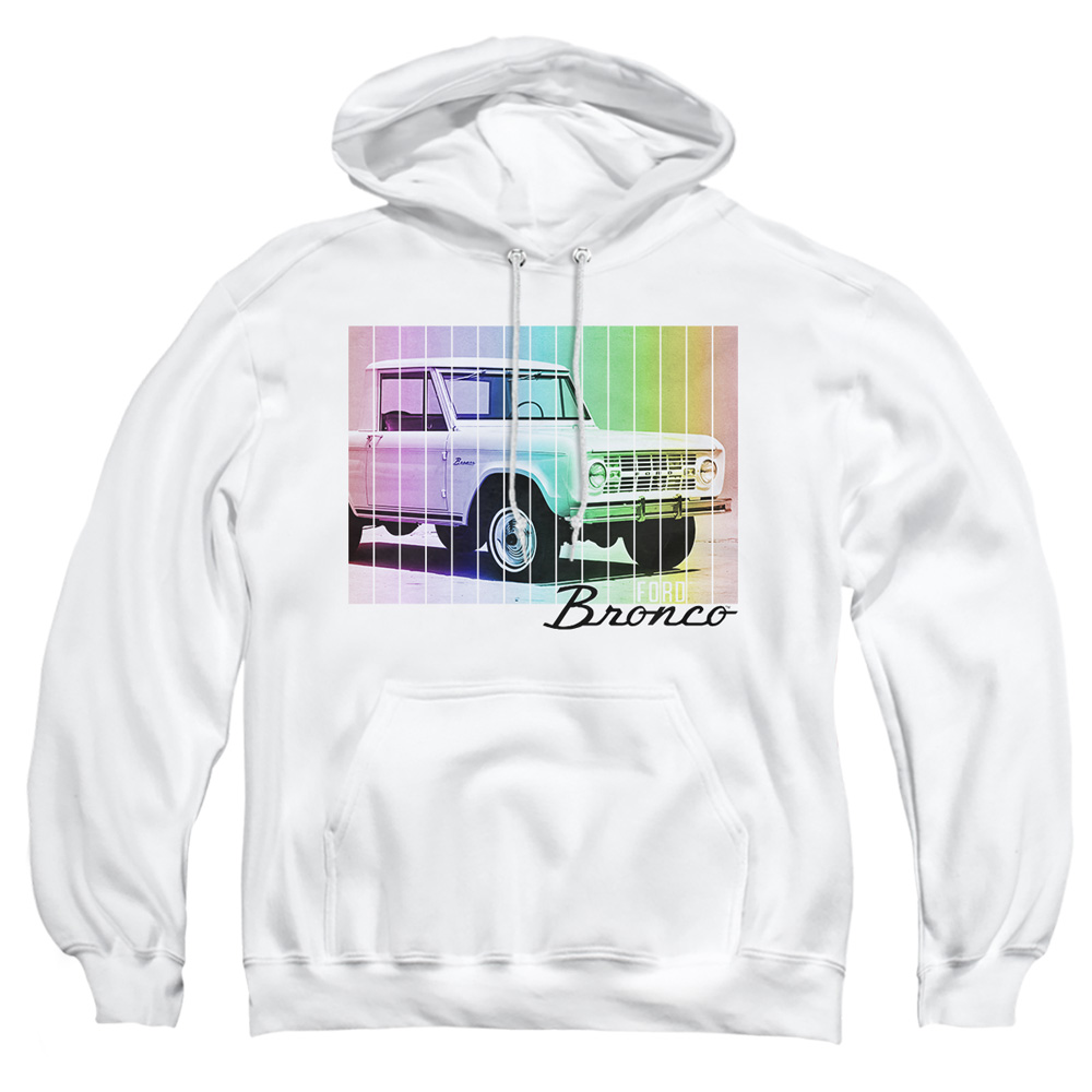 FORD118-AFTH-2 Ford Bronco Retro Rainbow Adult Pullover Hoodie, White - Medium