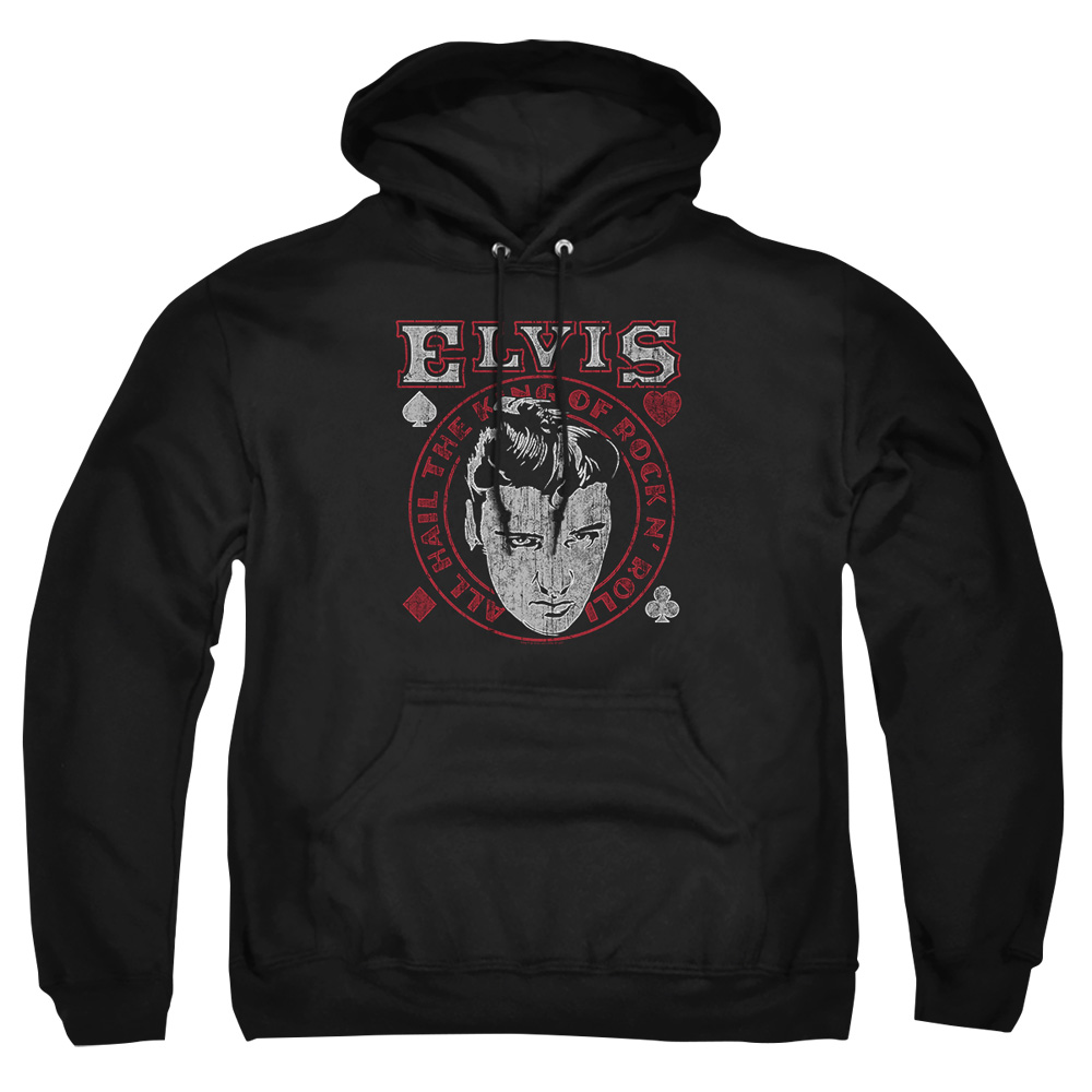 ELV894-AFTH-2 Elvis Presley Hail The King Adult Pullover Hoodie, Black - Medium