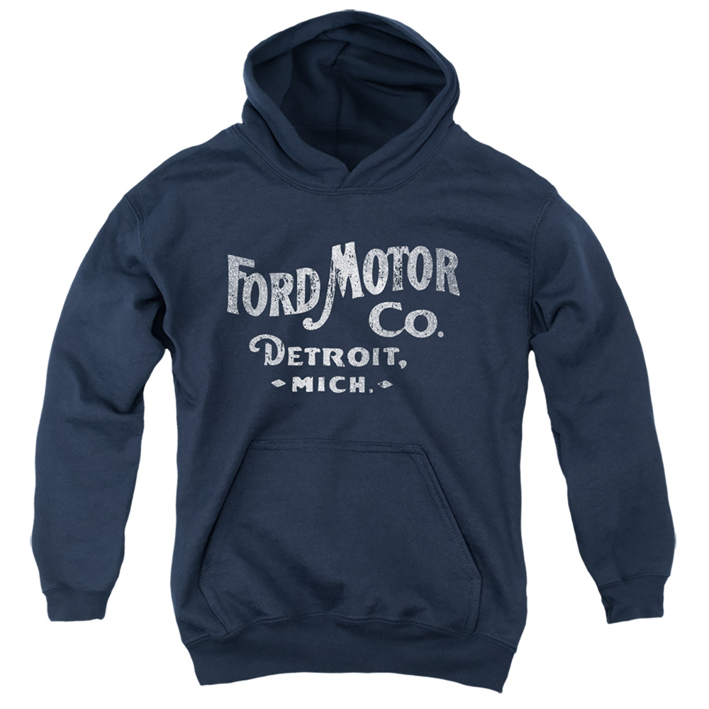 FORD149-YFTH-2 Ford Motor Co Youth Hooded Sweatshirt, Navy - Medium