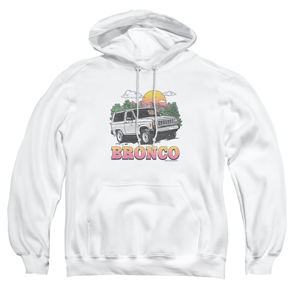 FORD10002-AFTH-2 Ford Bronco in the Mountains Adult Pullover Hoodie, White - Medium