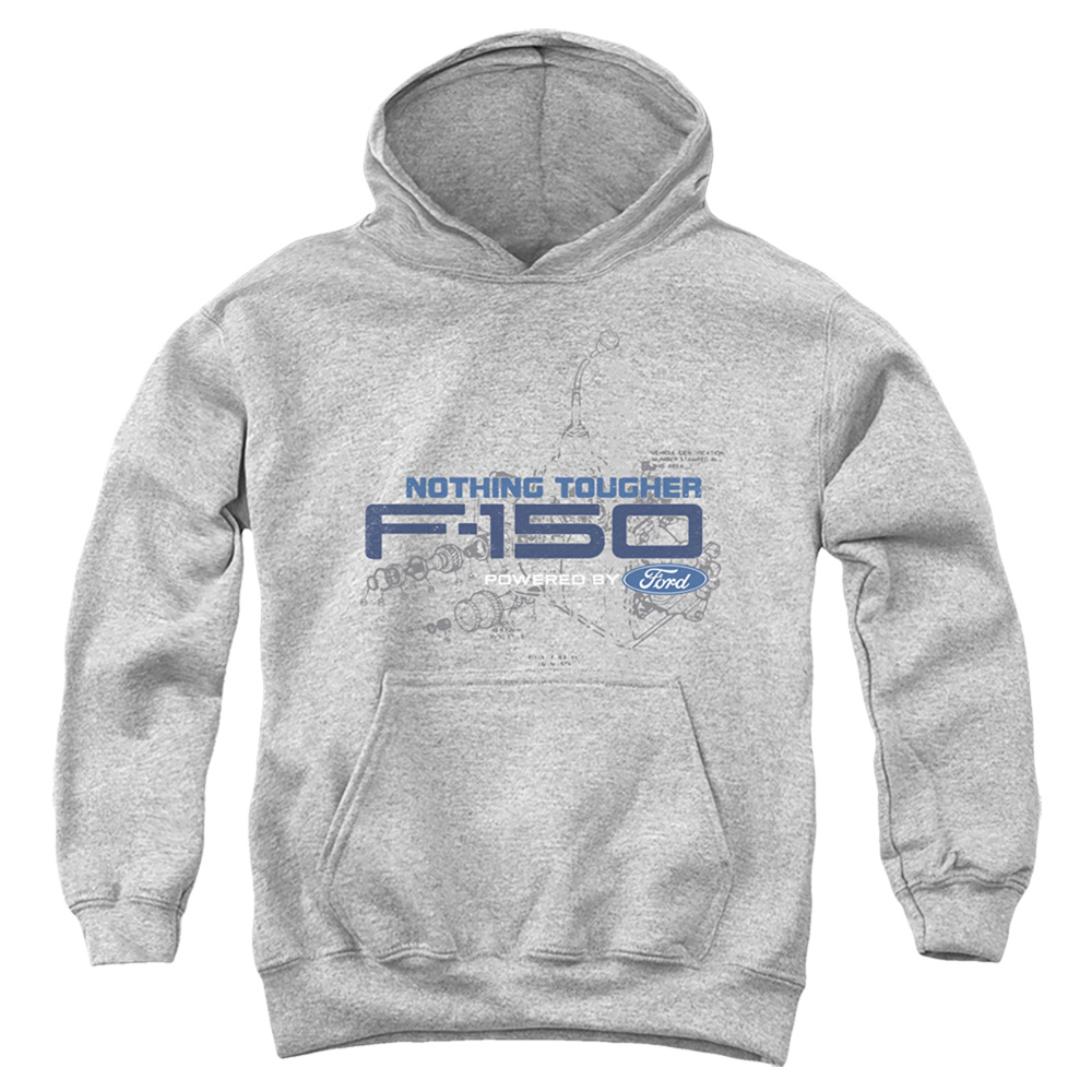 FORD162-YFTH-3 Ford Trucks Engine Schematic Youth Hooded Sweatshirt, Athletic Heather - Large