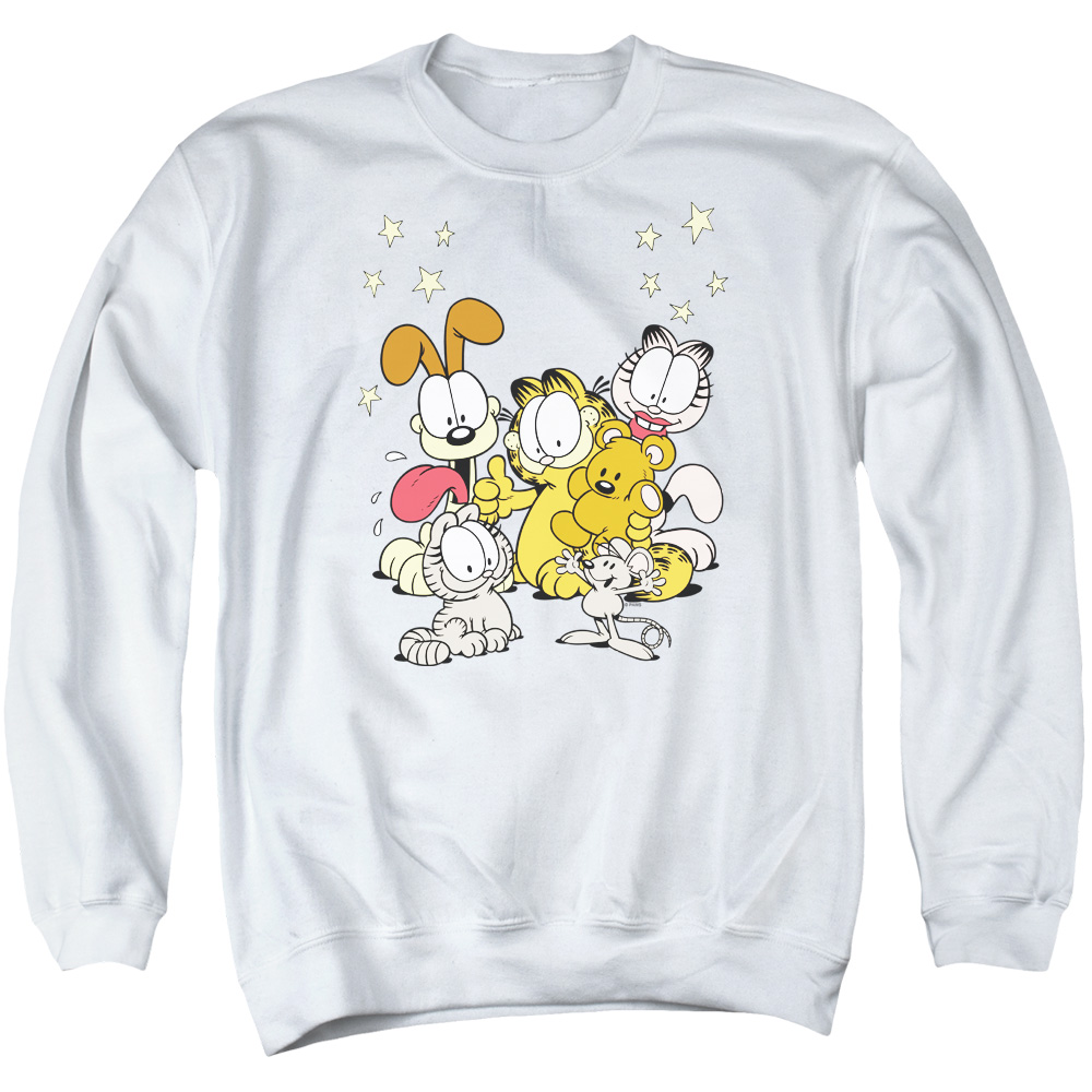 GAR212-AS-1 Garfield Friends Are Best Adult Crewneck Sweatshirt, White - Small