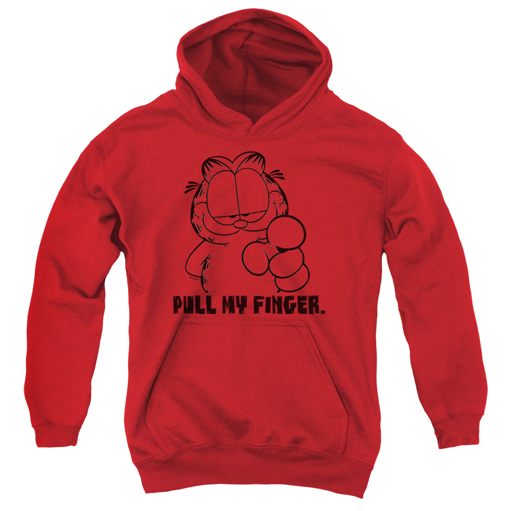 GAR145-YFTH-4 Garfield Pull My Finger Youth Hooded Sweatshirt, Red - Extra Large