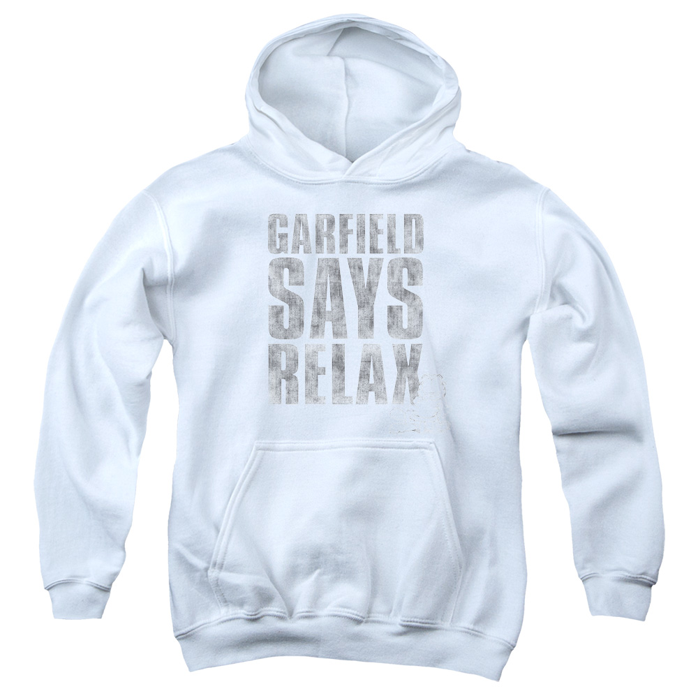 GAR497-YFTH-2 Garfield Relax Youth Hooded Sweatshirt, White - Medium