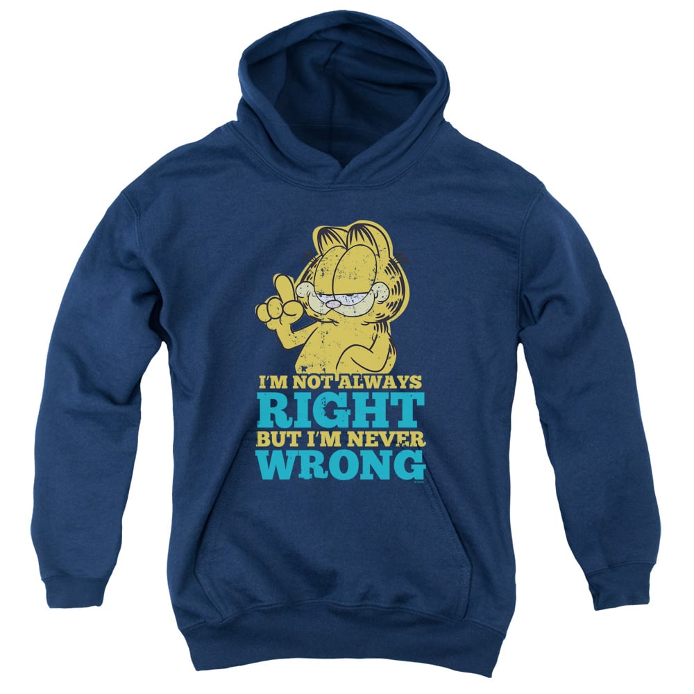 GAR499-YFTH-2 Garfield Never Wrong Youth Hooded Sweatshirt, Navy - Medium